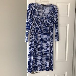 3/4 sleeve faux wrap jersey dress